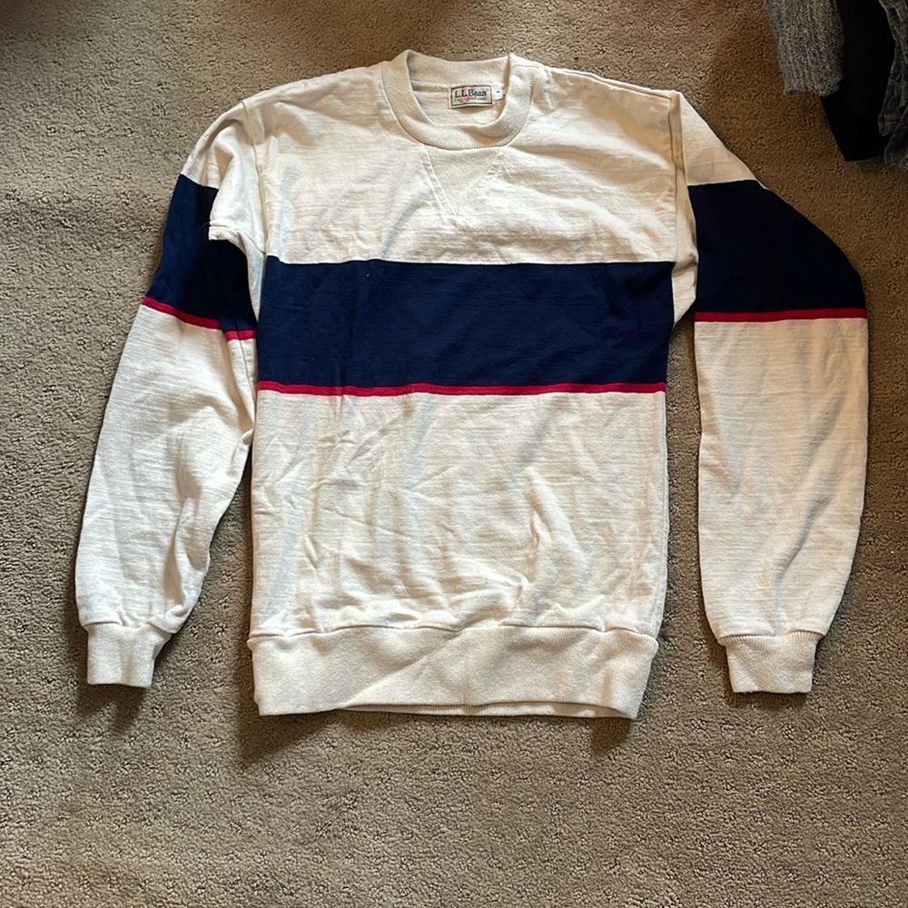 LLBean Small Sweatshirt cream with blue and red stripe